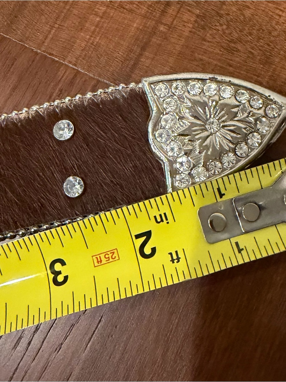 Brown Hair-on-Hide Western Belt with Silver Buckle. 42 inches total length - Picture 4 of 6